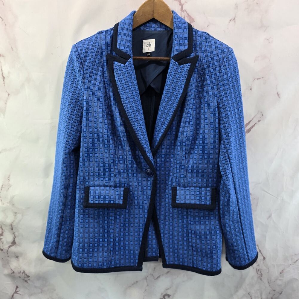 Cabi Blazer Womens Small Blue Jacket Scholarship Pattern Two Tone 6027